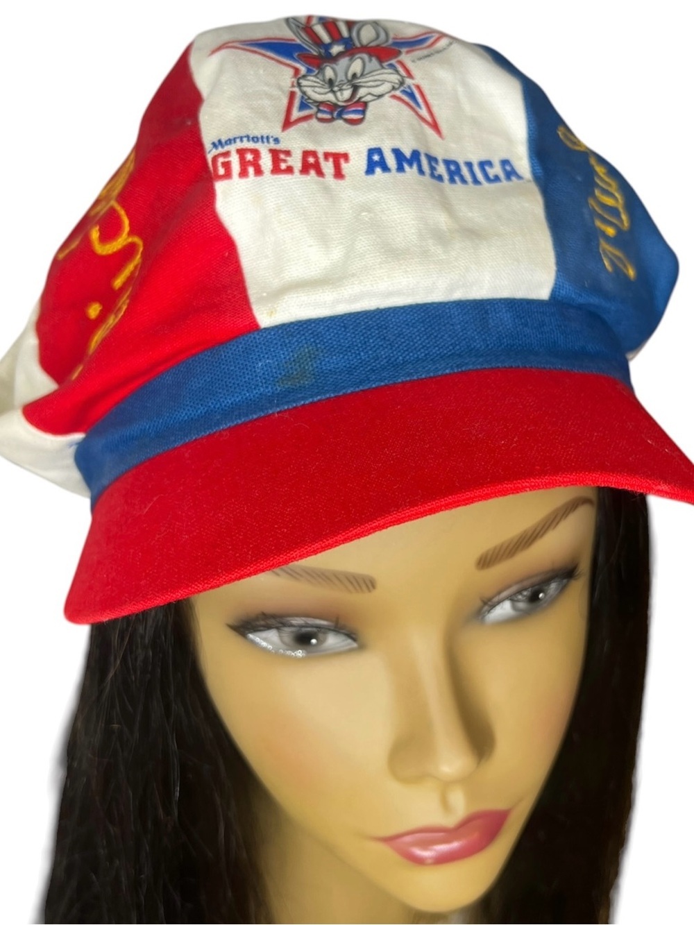 Vintage 70s Six Flags Great America Bugs Bunny Patriotic Engineer Hat USA